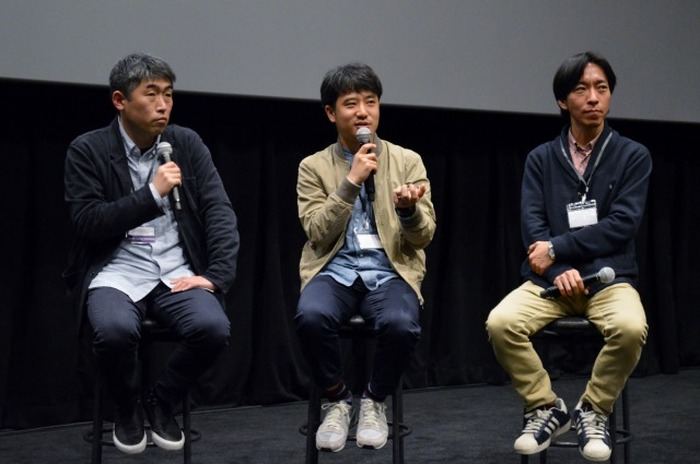 左から、河村友宏監督、小森啓裕監督、CGテクニカル・スーパーバイザー 初鹿雄太