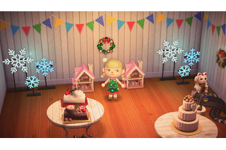 「あつまれ どうぶつの森」でもクリスマスパーティ！お家イルミネーションにうっとり、まねきねこと恐竜はケーキ早食い対決？ 画像