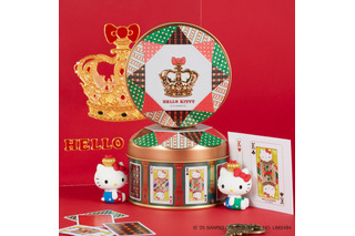 “ハローキティ×王冠”がかわいすぎ♪ レトロなお菓子缶にときめく～！ガラス絵で描いた「ハローキティのトランプ缶」登場 画像