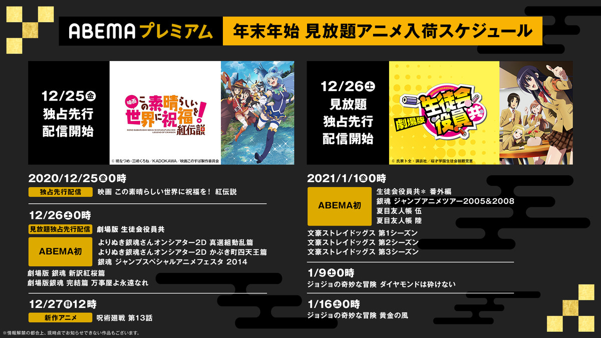 年末年始は 銀魂 ジャンフェス 14 映画 このすば をま ったりabemaで 人気作品が追加決定 アニメ アニメ
