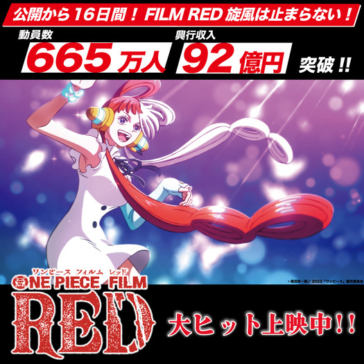 『ONE PIECE FILM RED』16日間興行成績（C）尾田栄一郎／2022「ワンピース」製作委員会