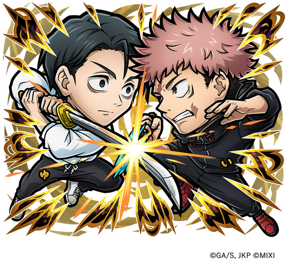 【ミラクルコトダマン】冥属性 ★6　虎杖悠仁vs乙骨憂太 （進化後）　CV：榎木淳弥（虎杖悠仁）緒方恵美（乙骨憂太）