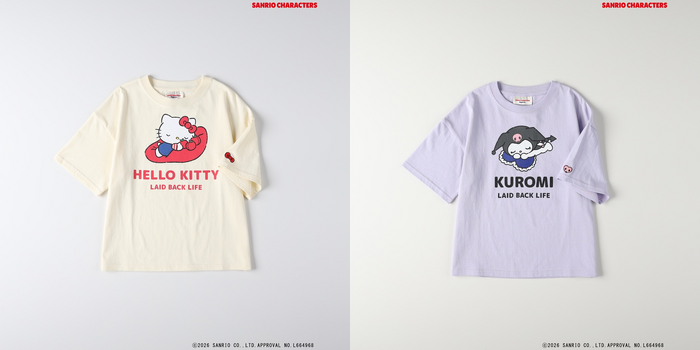 サンリオキャラクターズ×ライトオン　「プリントTシャツ（KIDS）」ホワイト（ハローキティ）、ライラック（クロミ）