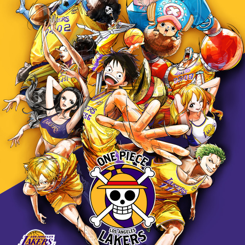 「ワンピース」ルフィがシュートを決める！ 麦わらの一味が一丸に♪ バスケチーム「レイカーズ」と一夜限りのコラボ決定 画像