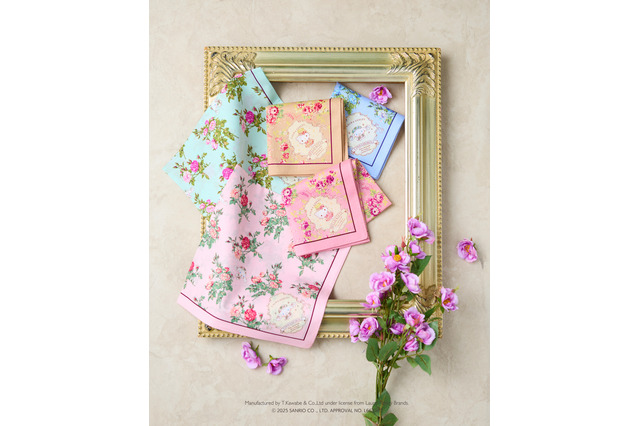 「サンリオ」シナモン＆キティが大人かわいい“ローラ アシュレイ”とコラボ♪ ハンカチシリーズ新作登場 画像