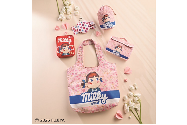 ペコちゃんがANAのCAに♪ 国際線就航40周年記念デザインのグッズが登場！エコバックやトート、ポーチがトラベルに◎ 画像