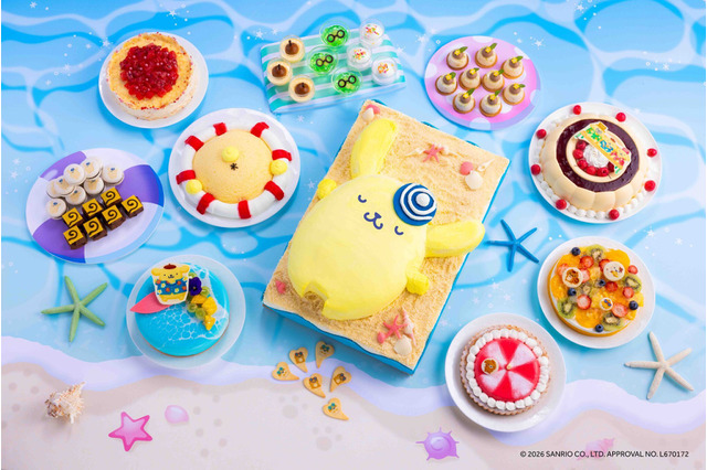 ポムポムプリンのスイーツビュッフェ開催！夏のビーチでのんびり過ごす様子がテーマのメニューが美味しそう☆ 画像