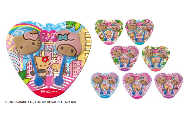 「サンリオ」キティとマイメロが平成ギャルに!? こんがり日焼けデザインの棒付きチョコが登場 画像