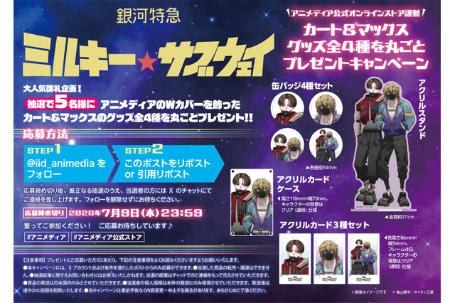 「銀河特急 ミルキー☆サブウェイ」カート＆マックスのグッズ全4種が当たる！プレゼントキャンペーン開催【アニメディア公式オンラインストア】 画像