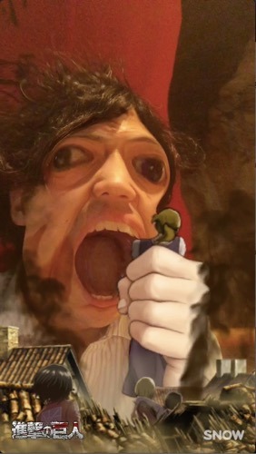 『進撃の巨人』がアプリ「SNOW」とコラボ 顔認識スタンプで巨人に変身