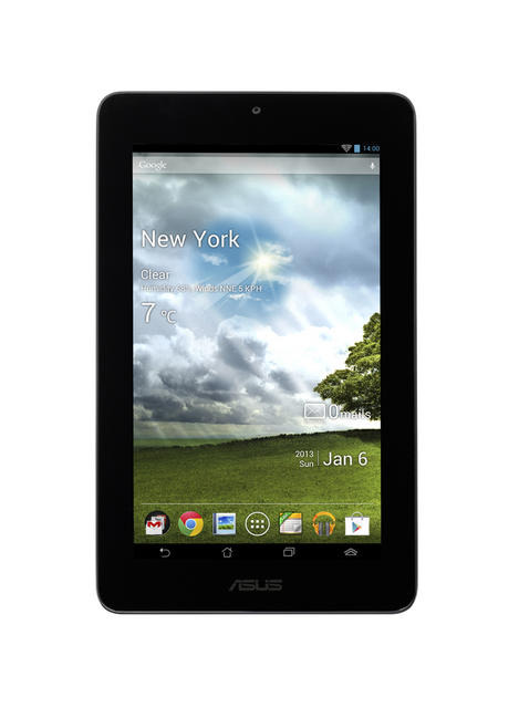 Android 4.1.1を搭載した7型タブレット「ASUS MeMO Pad ME172V」。購入者には3,150円分の「eBook図書券」などの特典も