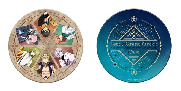 「Fate/Grand Order -絶対魔獣戦線バビロニア- Limited Cafe」白雲石コースター(等身/ロゴ) 各 990 円（C）TYPE-MOON / FGO7 ANIME PROJECT
