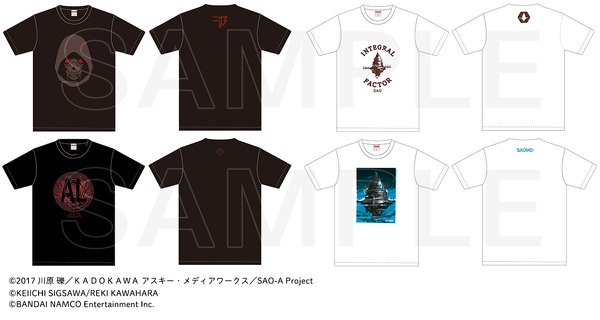 「SAO cafe」Tシャツ　各3,850円（税込）（C）2017 川原 礫／ＫＡＤＯＫＡＷＡ　アスキー・メディアワークス／SAO-A Project（C）KEIICHI SIGSAWA/REKI KAWAHARA（C）BANDAI NAMCO Entertainment Inc.