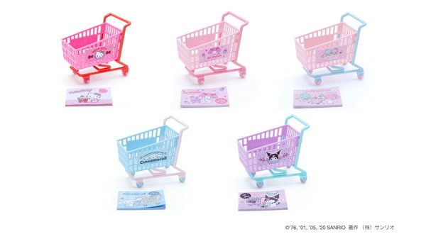 「ショッピングカート入りメモ（全5種）」各770円（C）’76, ’79, ’84, ’85, ’88, ’89, ’90, ’96, ’01, ’05, ’12, ’20 SANRIO 著作 （株）サンリオ