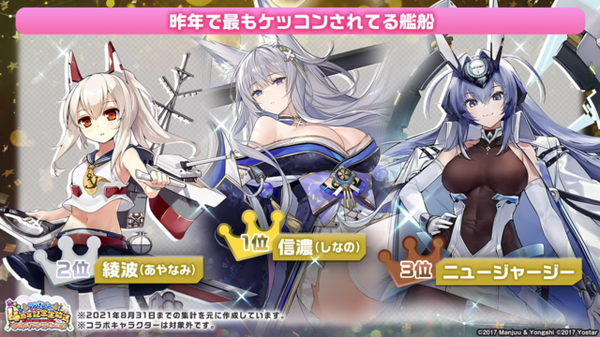 『アズールレーン』昨年で最もケッコンされている艦船は？ 3位ニュージャージー、2位綾波、1位は…
