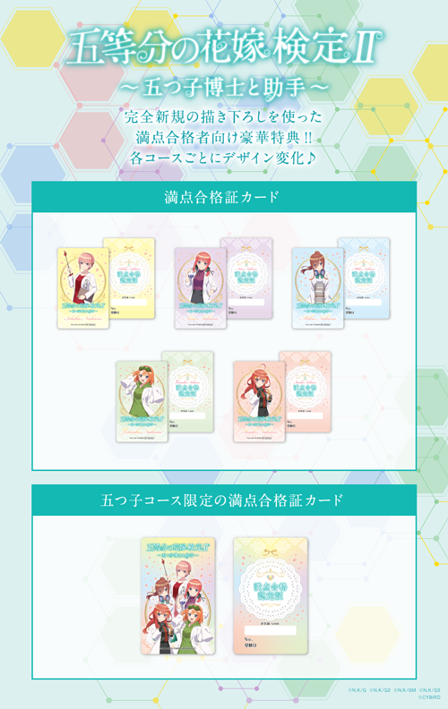 「五等分の花嫁検定II～五つ子博士と助手～」五つ子専門コース特典（C）春場ねぎ・講談社／「五等分の花嫁」製作委員会（C）春場ねぎ・講談社／「五等分の花嫁∬」製作委員会（C）春場ねぎ・講談社／映画「五等分の花嫁」製作委員会（C）春場ねぎ・講談社／「五等分の花嫁∽」製作委員会（C）CYBIRD