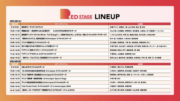 「AnimeJapan 2024」RED STAGE LINEUP