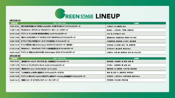 「AnimeJapan 2024」GREEN STAGE LINEUP