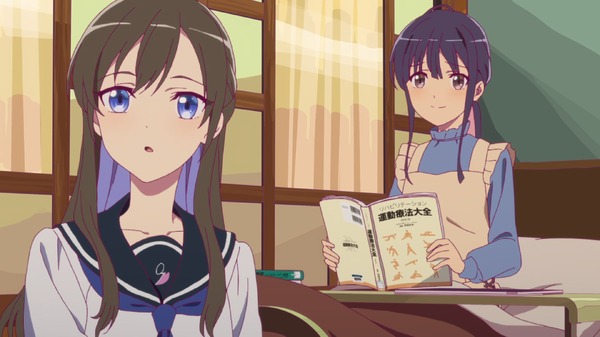 『菜なれ花なれ』第1話「抱え込み１回宙返り1回ひねり開脚一回伸身1回ひねり」先行場面カット（C）なれなれプロジェクト/菜なれ花なれ製作委員会