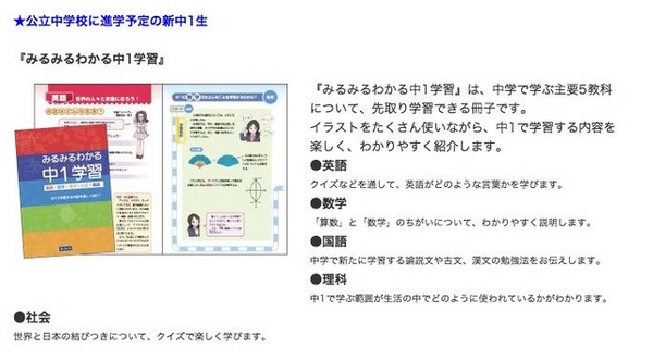 公立中学に進学する新中1生向け「みるみるわかる中1学習」