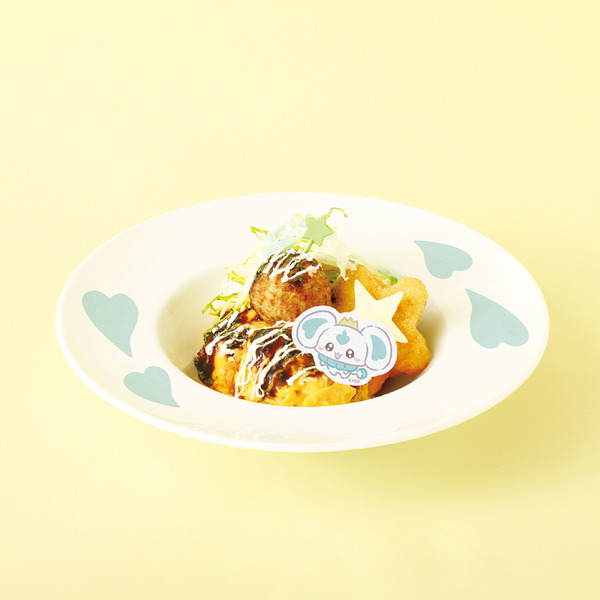 「ぷちきゅあはじめてかふぇ」のコラボフードメニュー「ぽるんのたこ焼きみたいなオムライス」（C）ぷちきゅあぱーとなーず