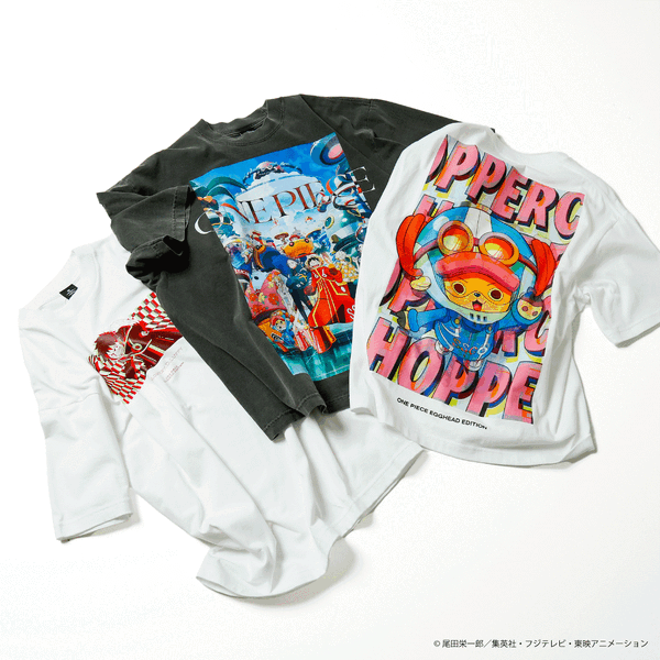 ポップアップショップ「ONE PIECE EGGHEAD EDITION×DAIMARU MATSUZAKAYA」大丸東京店＆大丸梅田店で開催。「Monkey.D.Luffy T-shirt」「Vintage T-shirt ver.2」「TonyTony.Chopper T-shirt」（C）尾田栄一郎／集英社・フジテレビ・東映アニメーション