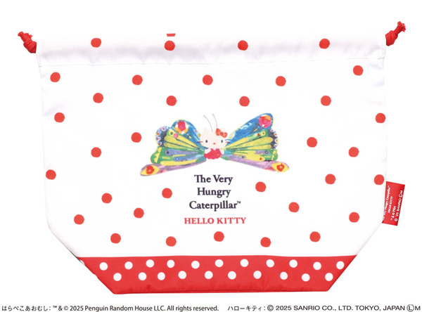 「はらぺこあおむし×ハローキティ バラエティーコレクション」カプセルトイが登場。「巾着B」（TM）＆（C）2025 Penguin Random House LLC. All rights reserved.（C）2025 SANRIO CO., LTD. APPROVAL NO. L660339
