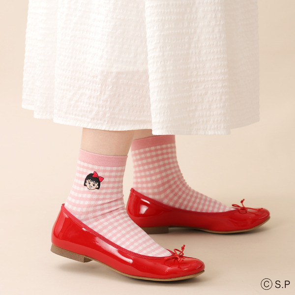 ちびまる子ちゃん ギンガム刺繍ショートソックス