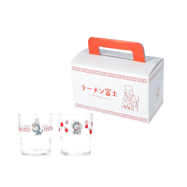 ドラえもん未来デパートオリジナル カムカムキャットフードを食べた猫 ラーメン富士のグラスセット