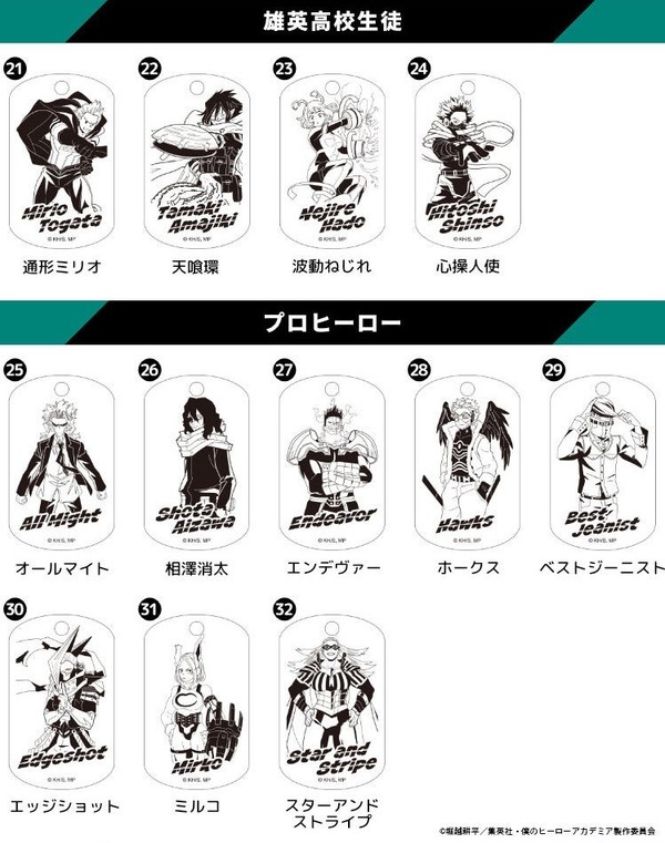印鑑はんこSHOPハンコズ「僕のヒーローアカデミア プレミアムドッグタグ」選べるキャラクターは全43種（C）堀越耕平／集英社・僕のヒーローアカデミア製作委員会