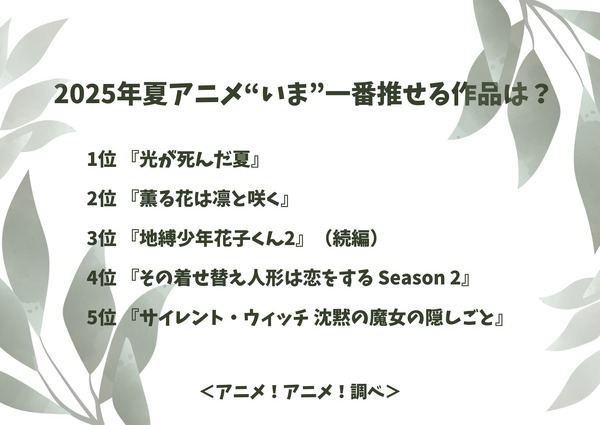 2025年夏アニメ“いま”一番推せる作品は？アンケート結果1位～5位