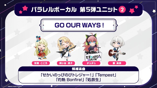 パラレルボーカル第5弾ユニットのメンバーと候補楽曲を発表！