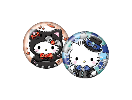 Happyくじ「Sanrio characters Halloween 2025」缶バッジSET賞：ハローキティ、ディアダニエル（C）2025 SANRIO CO., LTD. APPROVAL NO. E25080701