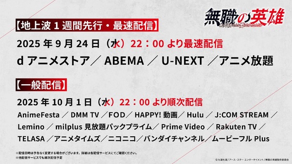 秋アニメ『無職の英雄 ～別にスキルなんか要らなかったんだが～』配信情報