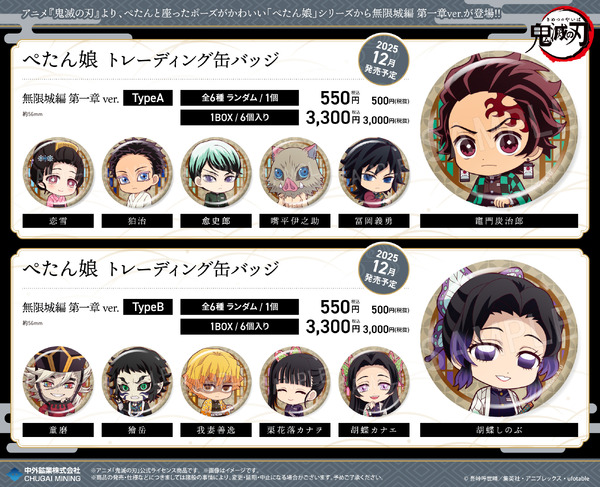 アニメ『鬼滅の刃』ぺたん娘 トレーディング缶バッジ 無限城編 第一章ver.（C）吾峠呼世晴／集英社・アニプレックス・ufotable