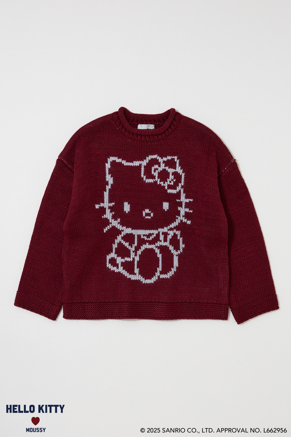 HELLO KITTY×MOUSSY「HELLO KITTY CHUNKY SWEATER　BORDEAUX」（C）25 SANRIO CO., LTD. APPR. NO. L662956