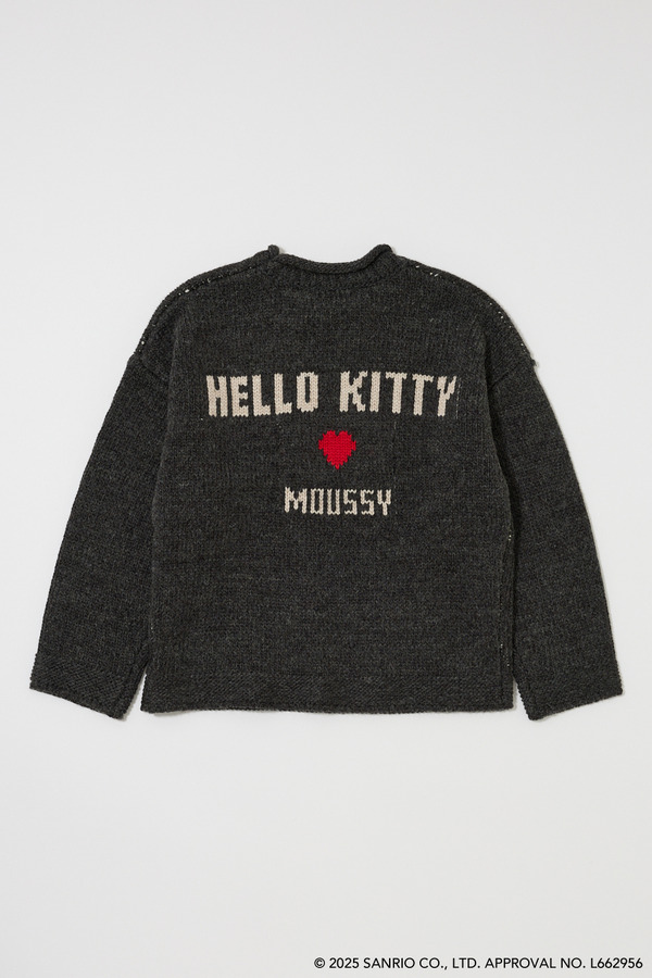 HELLO KITTY×MOUSSY「HELLO KITTY CHUNKY SWEATER　LIGHT BLACK」背面（C）25 SANRIO CO., LTD. APPR. NO. L662956