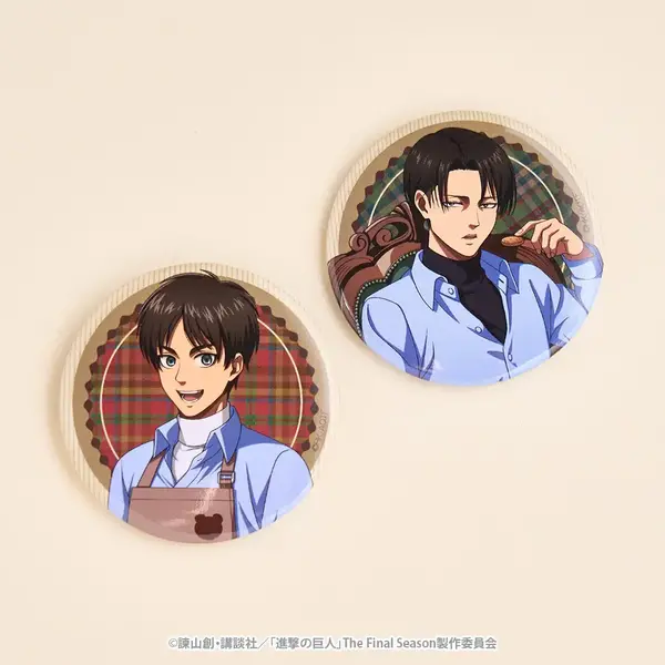 TVアニメ『進撃の巨人』3 o’clock「進撃の巨人　缶バッジ（エレン/リヴァイ）」（C）諫山創・講談社／「進撃の巨人」The Final Season製作委員会