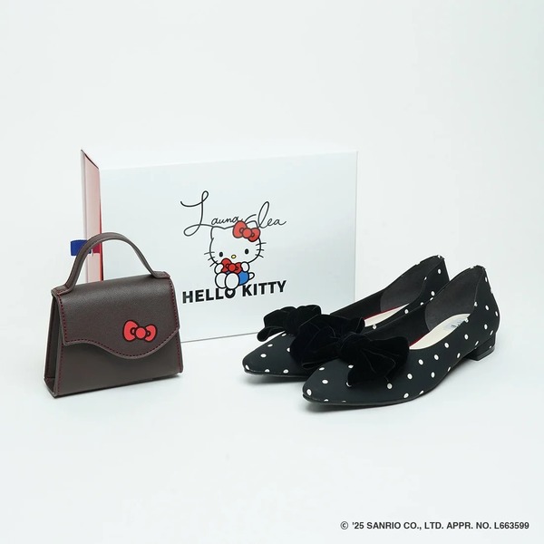 【HELLO KITTY】リボンフラットパンプス（0460K）ブラックZ/C　税込15,950円