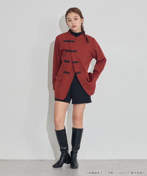 TVアニメ『らんま1/2』× earth music＆ecology Japan Label「チャイナシャツジャケット」ボルドー　着用イメージ（C）高橋留美子・小学館/「らんま1/2」製作委員会