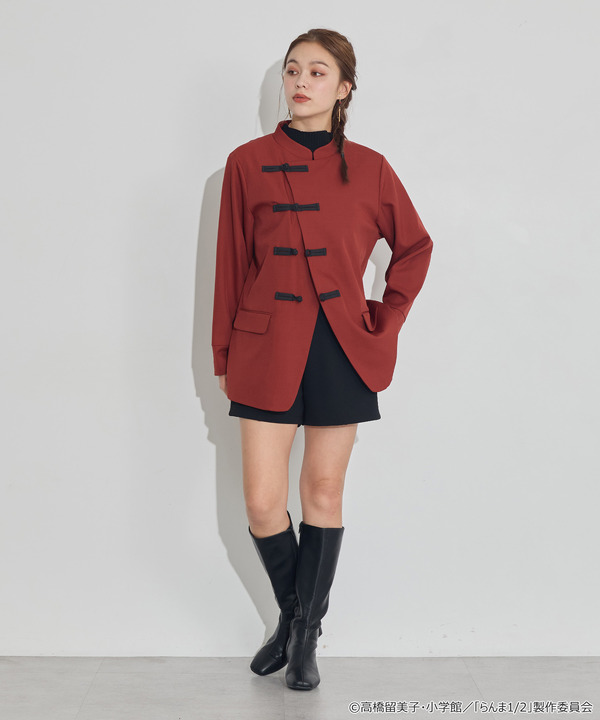 TVアニメ『らんま1/2』× earth music＆ecology Japan Label「チャイナシャツジャケット」ボルドー　着用イメージ（C）高橋留美子・小学館/「らんま1/2」製作委員会