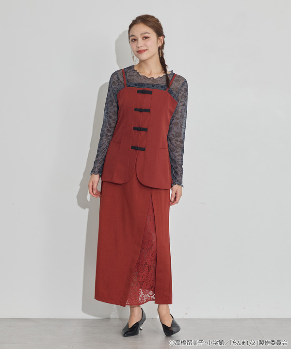 TVアニメ『らんま1/2』× earth music＆ecology Japan Label「チャイナビスチェ」ボルドー　着用イメージ（C）高橋留美子・小学館/「らんま1/2」製作委員会