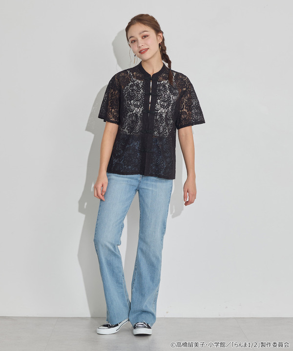 TVアニメ『らんま1/2』× earth music＆ecology Japan Label「チャイナレースシャツ」ブラック　着用イメージ（C）高橋留美子・小学館/「らんま1/2」製作委員会