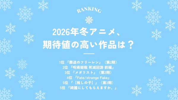 [2026年冬アニメ、期待値の高い作品は？]第1位～5位を一気に見るならコチラ