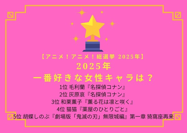 2025年一番好きな女性キャラは？ 第1位～第5位はコチラ