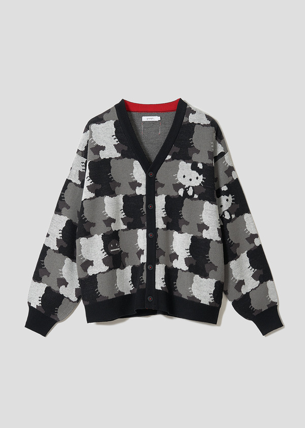 キティ シルエットパターン｜ジャカードＶネックカーディガン