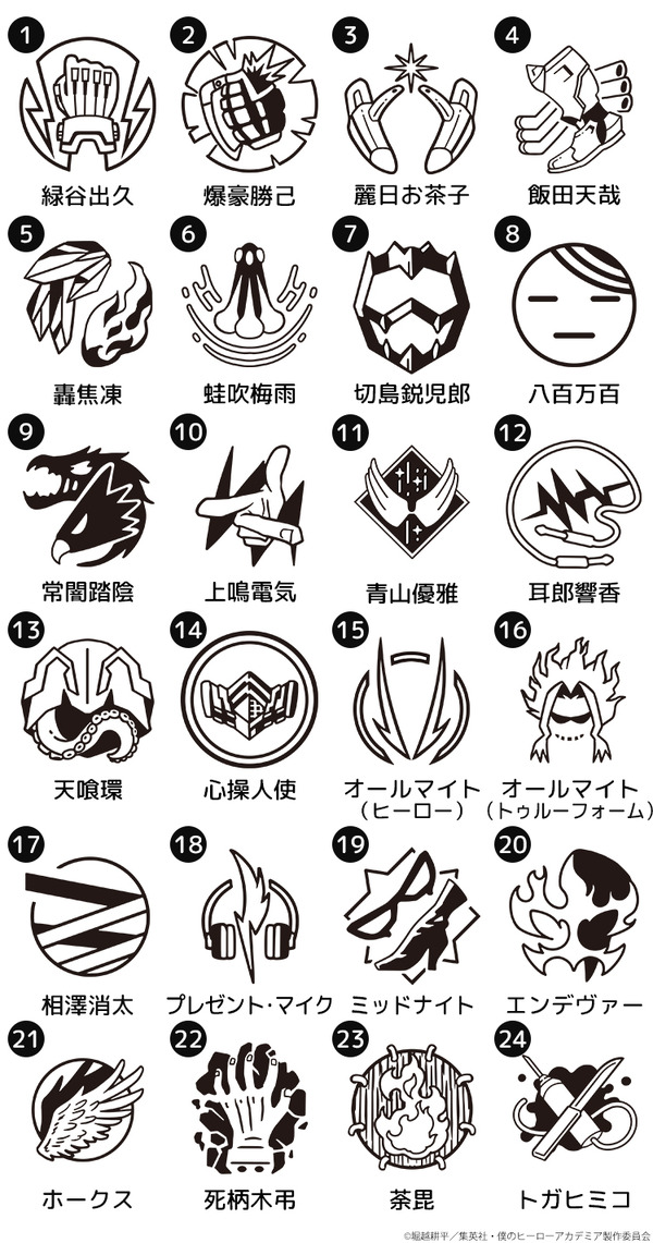 「僕のヒーローアカデミア エンブレムスタンプ」エンブレムのデザインは24種類