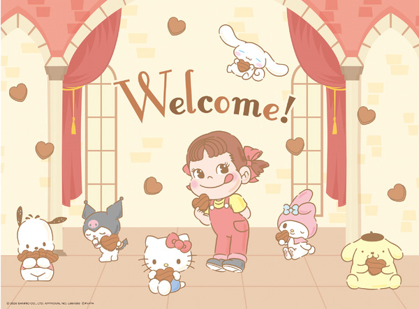 ペコちゃん×サンリオキャラクターズ描き下ろし新デザインのパネル