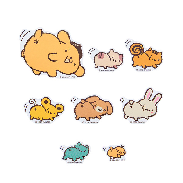 ポムポムプリン30周年記念グッズ「POMPOMPURIN 30thAnniversaryフレークシール入りポーチ」付属のフレークシール入り（一部）