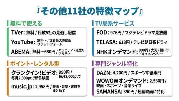 動画配信サービス おすすめ外サービスの特徴マップ